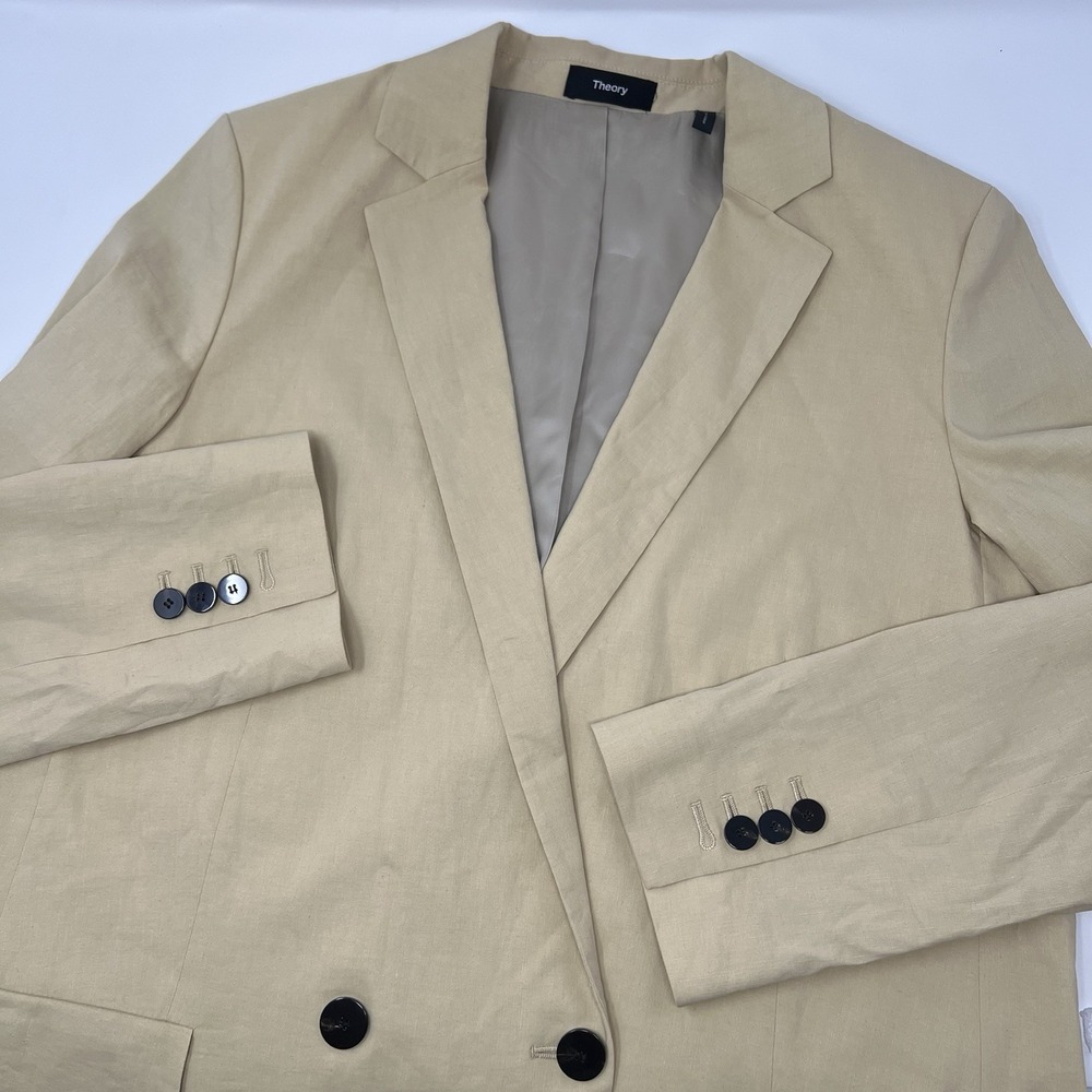 Theory Eco Crunch Wash DB Boy Jacket Blazer‎ Linen Blend Butter Yellow Size 6